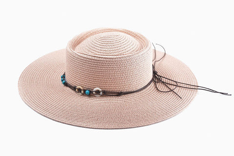 Brianna Wide Brim Boater Hat with Beaded Trim