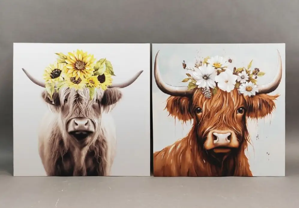 MayRich Company Canvas ART Daisy Cow Pictures Wall Decor - Prints Prints & Posters