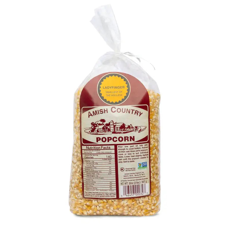 AMISH COUNTRY POPCORN Ladyfinger Popcorn Bag of Kennels- 2 Pound Bag - Popcorn Popcorn