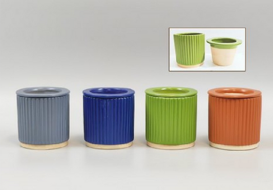 Self Watering Pot / Planters in Gray, Blue, Lime Green, and Orange colors.