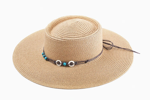 Brianna Wide Brim Boater Hat with Beaded Trim