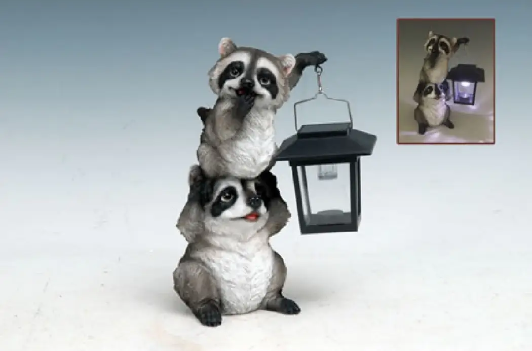 MayRich Company Raccoon with Lantern lights Up Figurine - Decorative Plaques Garden Sculptures & Statues