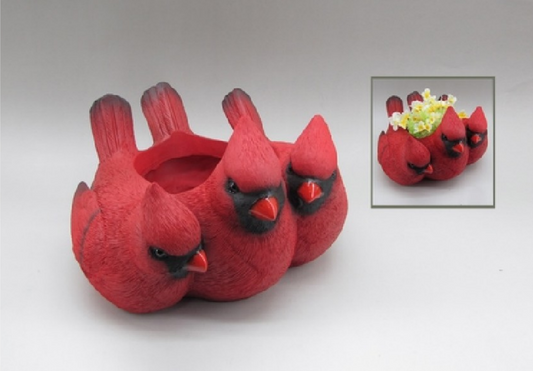 Resin Figurine Trio of Cardinal Birds Planter Pot / Planter