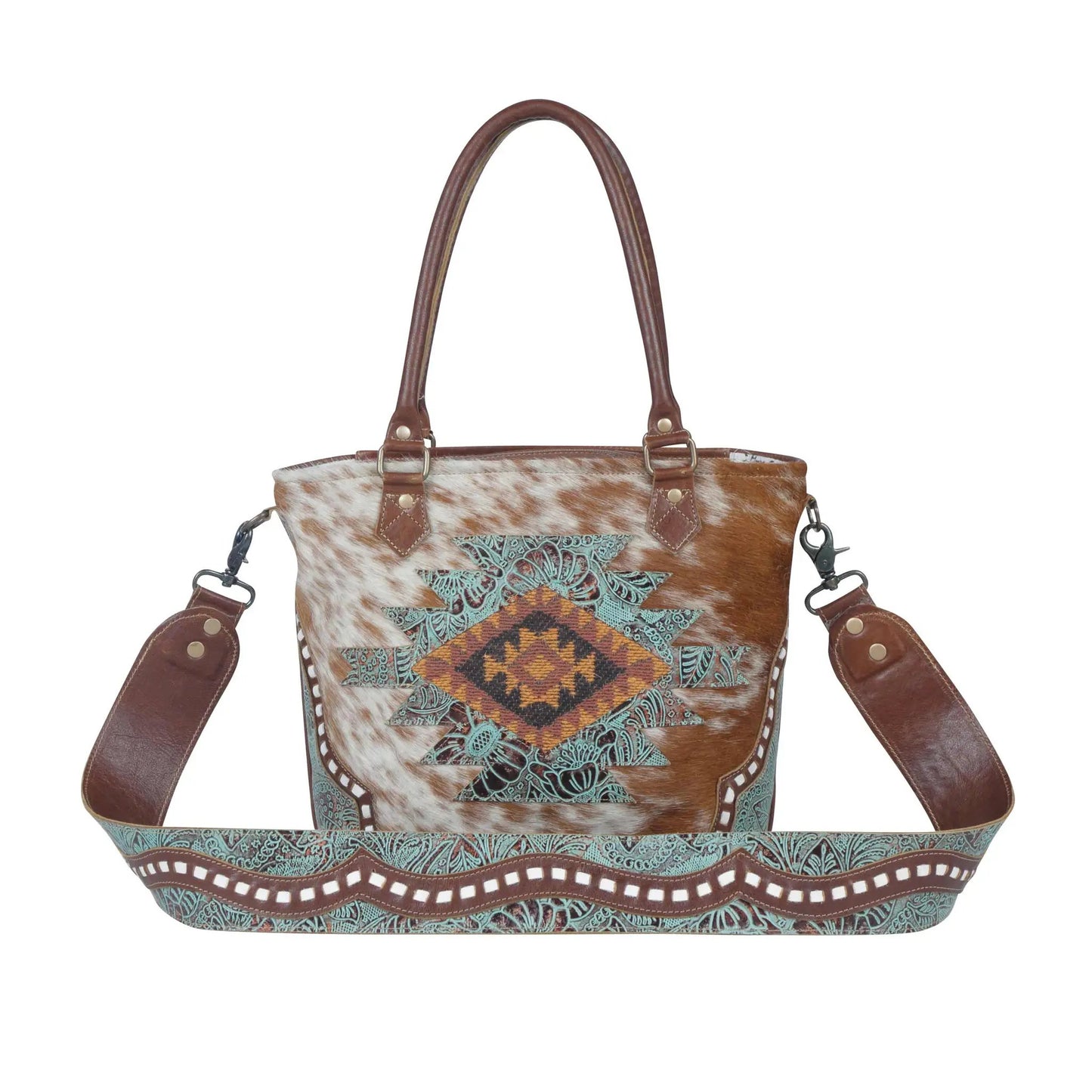 Myra Bag Azure Patterned Leather & Hair Bag - Handbags Myra Bag