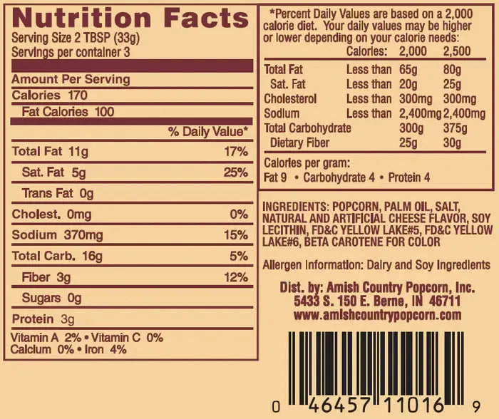 AMISH COUNTRY POPCORN Cheddar Cheese Microwave Popcorn - Individual Bag - Popcorn Popcorn
