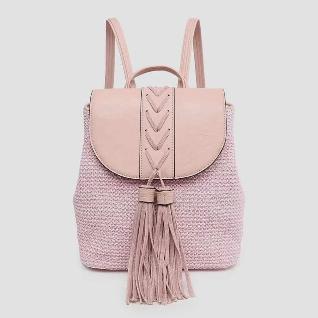 Jen & Co LLC Eleanora Straw Backpack w/ Vegan Leather Detail - Handbags