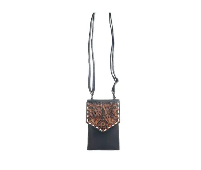 Myra Bag Prairie Times Petite Hand-Tooled Bag in Coal - Handbags Myra Bag