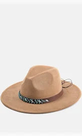 Teo Faux Suede Fedora with Turquoise Bead Band