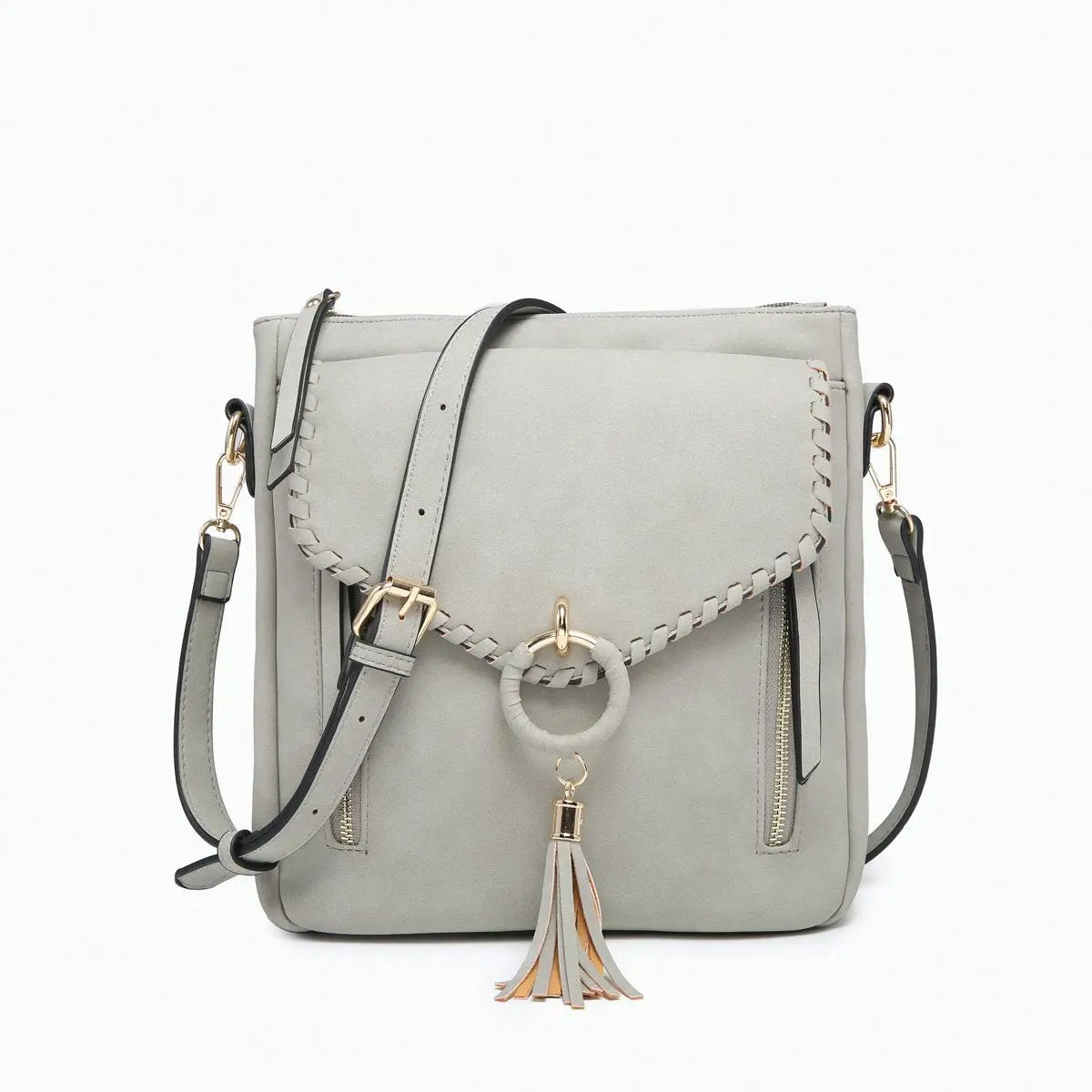 Jen & Co LLC Layla Whipstitch Trim Tassel Charm Crossbody Bag - Cross Body Bags