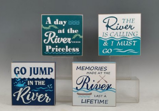  River themed decor pictures with varied wording: A day at the River...Priceless, The River is Calling &amp; I Must Go, Go Jump in the River, or Memories Made at the River Last a Lifetime.