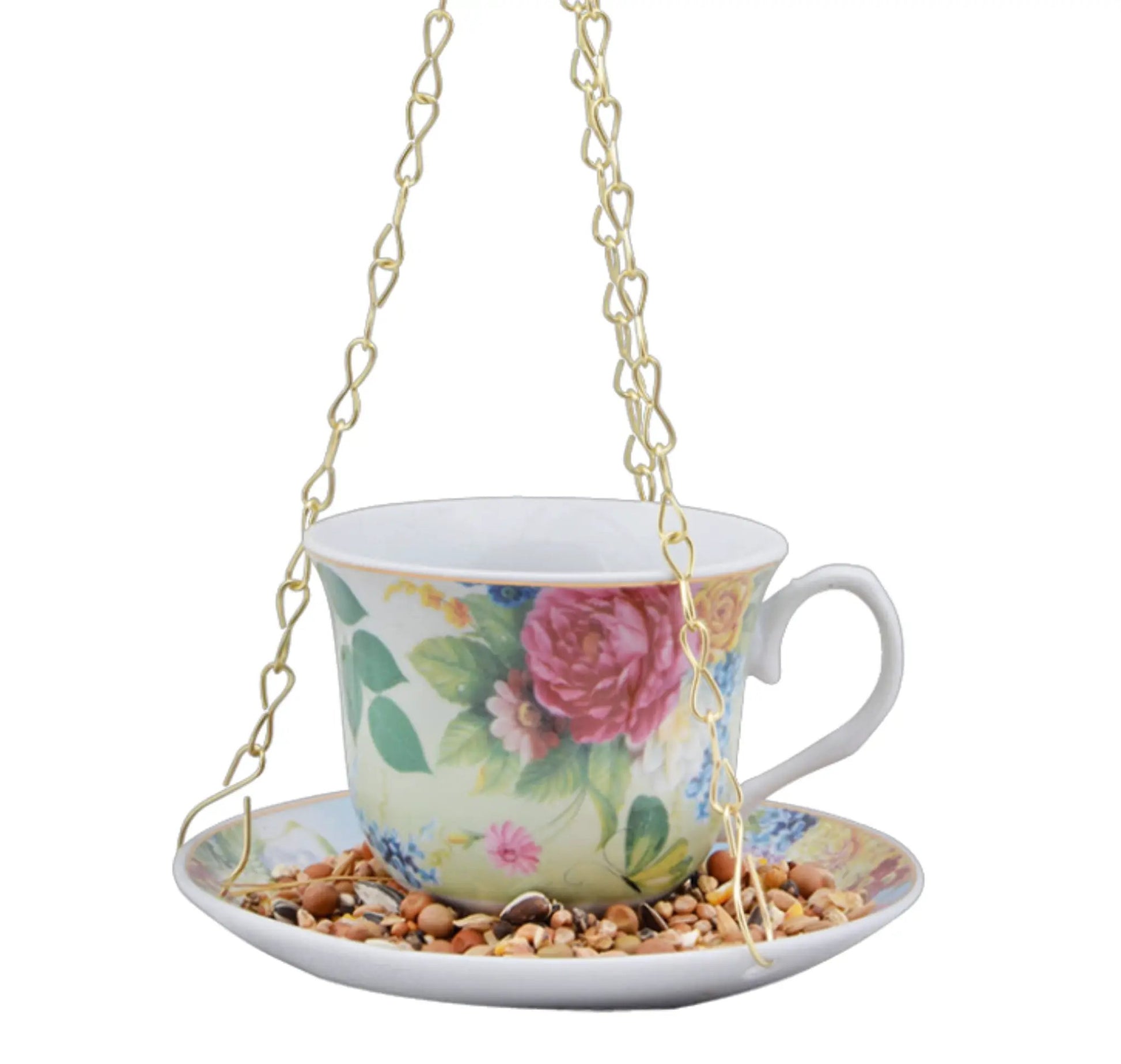 ESSCHERT DESIGN USA HANGING TEACUP FEEDER CERAMIC - Bird Feeders HOME DECOR