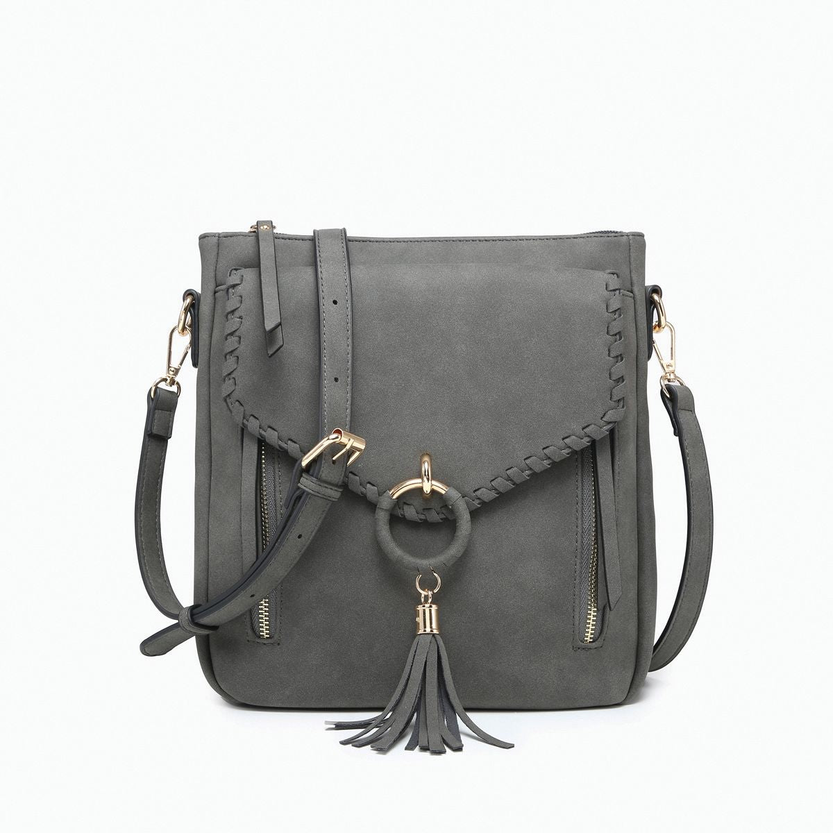 Layla Whipstitch Trim Tassel Charm Crossbody Bag