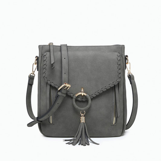 Layla Whipstitch Trim Tassel Charm Crossbody Bag