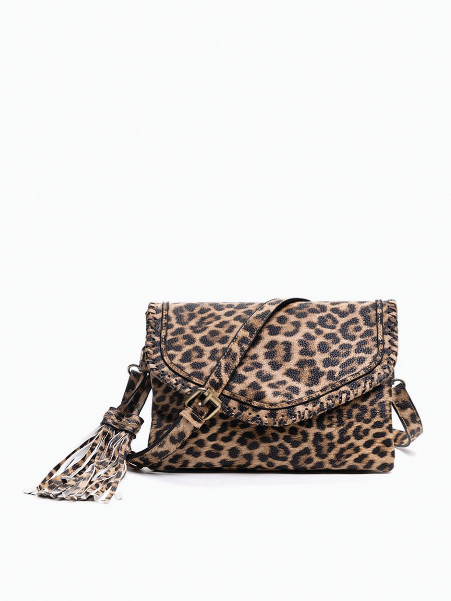 Sloane Flapover Crossbody with Whipstitch and Tassel