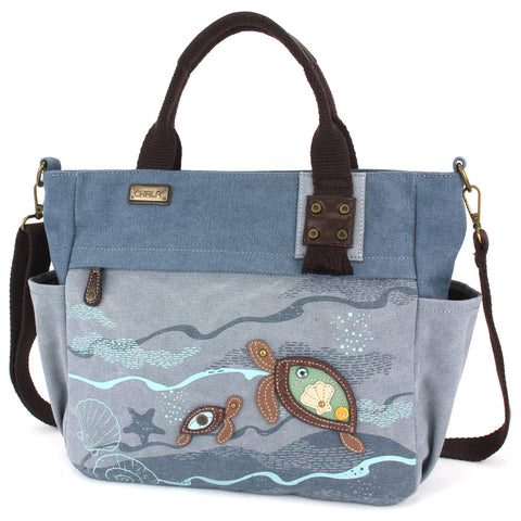 Chala Canvas Print Pocket Tote - Turtles bag