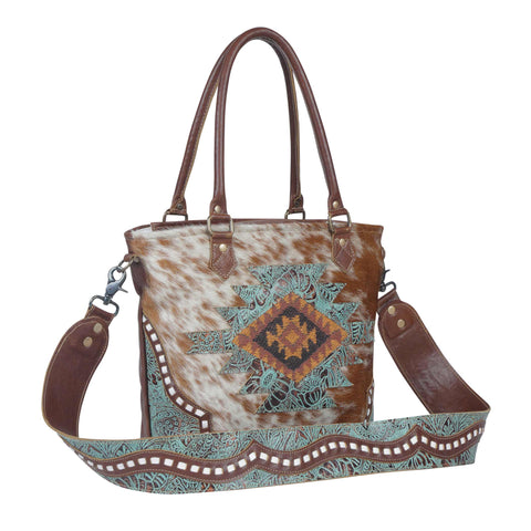 Azure Patterned Leather & Hair Bag