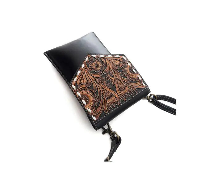 Prairie Times Petite Hand-Tooled Bag in Coal
