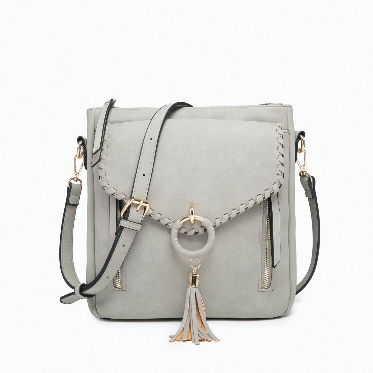 Layla Whipstitch Trim Tassel Charm Crossbody Bag